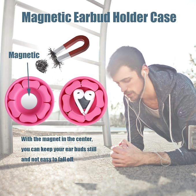 MAIRUI Wired Earbud Case Earphone Headphone Cord Organizer Earbuds Wrap Soft Silicone Magnetic Holder Storage Tangle Free Cable Winder(Rose Pink)