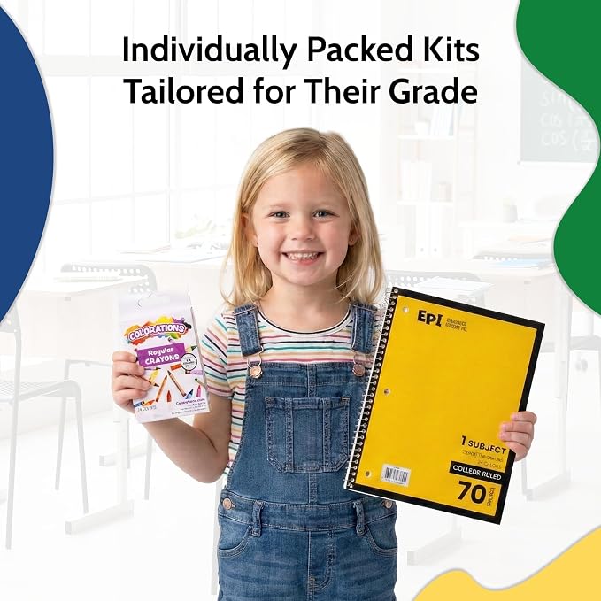 EPI Essentials Bulk School Supplies for Kids – Kindergarten to 1st Grade School Supply Packs – Wide-Ruled Bundle with Classroom-Ready Standard List Essentials – 144 Boxes per Pallet
