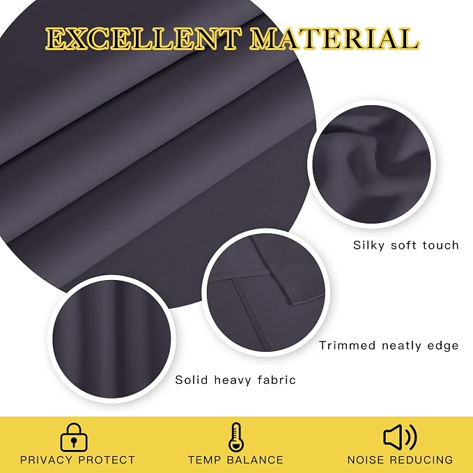 NICETOWN Room Darkening Short Curtain 54 inches Long for Living Room, Grommet Sound Reducing Thermal Insulated Curtains for Bedroom Nursery Window, 46W x 54L, 1 Piece, Greyish Purple