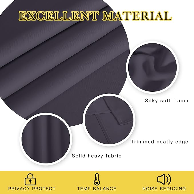 NICETOWN Blackout Short Curtain 63 inches Long for Windows, Thermal Insulated Curtain Grommet Room Darkening Window Treatment for Bedroom/Living Room, 1 Panel, W46 x L63, Greyish Purple