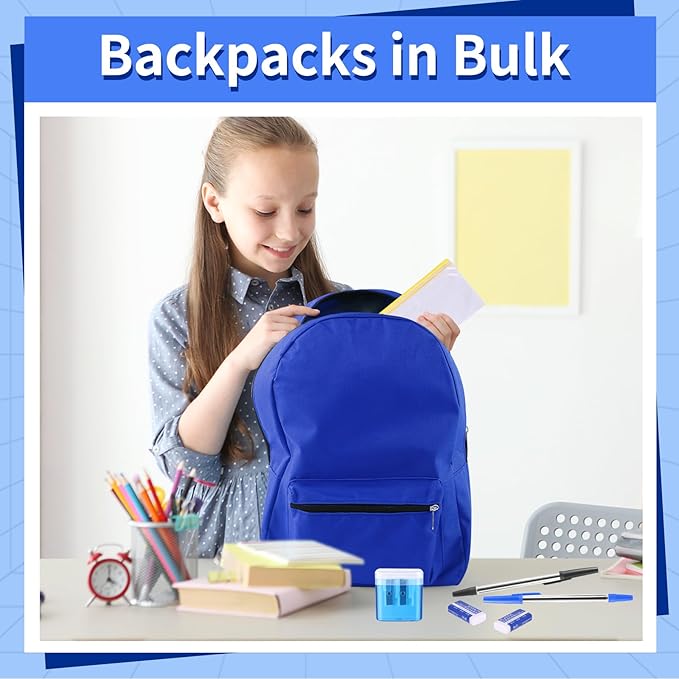 12 Set Bulk Backpacks with School Supply Kit 17 Inch Book Bags in Bulk and Back to School Supplies Stationery Kit for Kids Boy