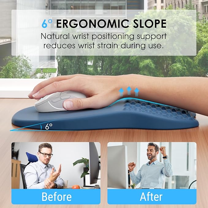 MROCO Ergonomic Mouse Pad with Wrist Support, 11.8 x 7.8 in, Navy Blue | Memory Foam Wrist Rest Mouse Pad, Non-Slip Base, Smooth Lycra Surface for Office & Home, Comfortable Wrist Support