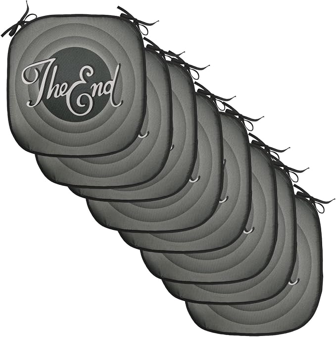 Lunarable 1950s Chair Cushion Pads Set of 8, Vintage Movie Ending Screen Camera Film and Television Hollywood Industry, Anti-Slip Seat Padding for Kitchen & Patio, 16"x16", Dark Green Pale Grey