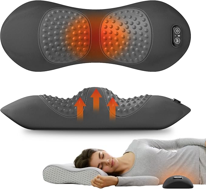 Triple Fusion Back Massager with Heat, Vibration & Air Traction, 3-in-1 Electric Lumbar Support Pillow for Lower Back Pain Relief, Spinal Decompression Device for Bed, Office Chair, Couch and Recliner