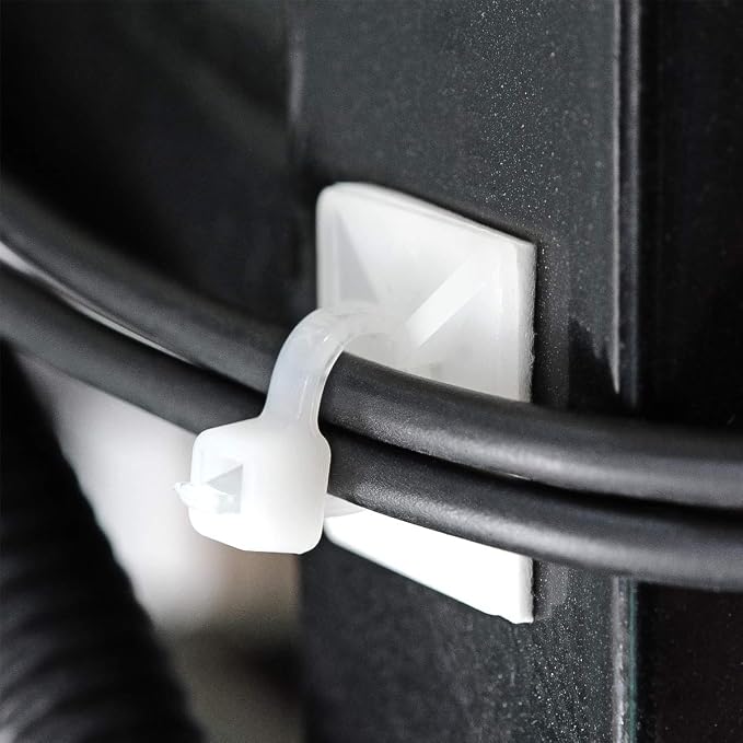 XHF 500 PCS 3/4" White Self Adhesive Cable Zip Tie Mounts Wire Cable Clips Holders Management Anchors Organizer Holders Squares(HS-101S)