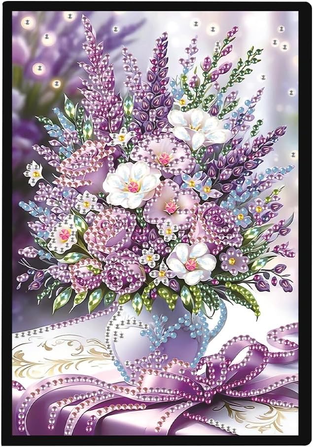 FRANDEK A5 50-Page DIY Lavender Diamond Art Painting Notebook with Beautiful Patterns, Special Shaped Diamond Art Craft for Beginners Adults Gift