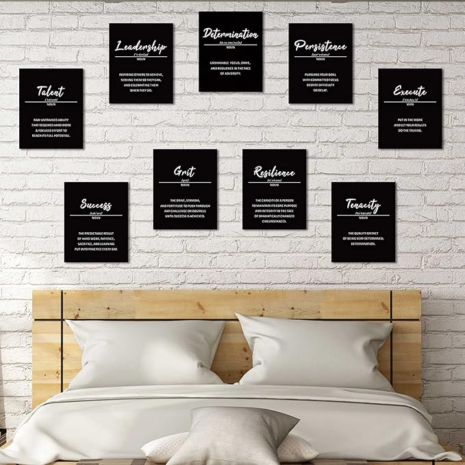 Outus 9 Pieces Inspirational Phrases Posters Office Classroom Wall Decor Motivational Sayings Quote Positive Affirmations Wall Art Decorations for Teens Adults Living Room,Unframed,8 x 10 Inch (Black)
