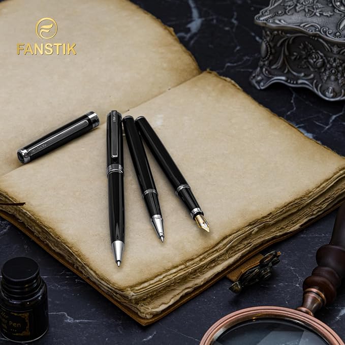 Black & Silver Luxury fountain pen, fancy gift set for women, Chrome Finish, Professional executive pen gift set for men (Lux fountain Black-Silver)