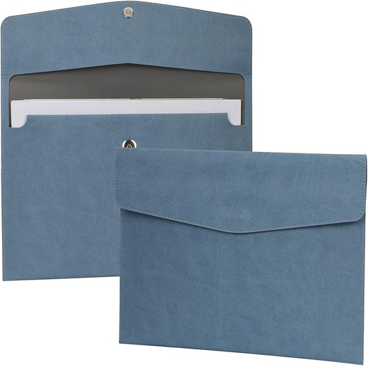 FYY File Folder, PU Leather A4 Document Holder File Organizer Filing Envelope Portfolio Case Tablet Sleeve with Magnetic Snap Closure for Home School Office Stationery Blue
