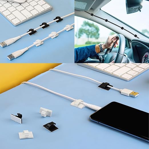 Adhesive Cable Holder Management Wire Clips 50 Pcs White，Suitable for Cables with a Diameter of ≤ 6mm in Cars, Houses, and Offices