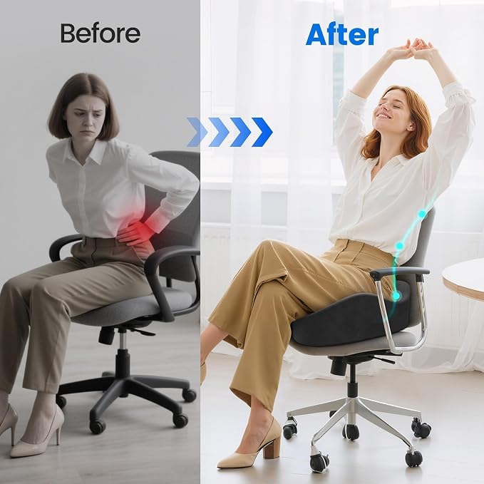 Seat Cushion, Non-Slip Memory Foam Chair Cushion for Taibone, Grey/X-Large | Chair Pillow with Handles for Car Office Chair, Tailbone/Sciatica Easing& Post-Surgery Recovery Chair Cushion