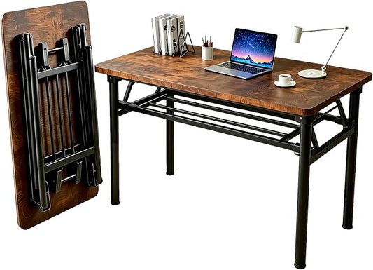 Folding Desk for Small Spaces, 39.4 Inch Foldable Computer Desk, No Assembly Required, Space Saving Portable Study Table for Compact Home Office, Bedroom, Dorm, Apartment, Brown