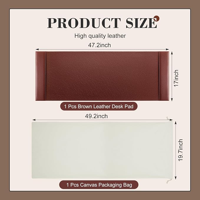 47.2 x 17 Inch Leather Desk Pad Protector with Side Rails, Executive Office Desk Mat for Home Workspace, Writing Surface, Mouse & Keyboard Pad, Elegant Gift for Men Dad Husband(Brown)