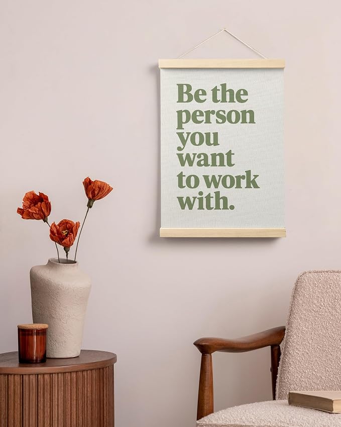 FGFK Be the Person You Want to Work with Inspirational office Framed hanging Canvas wall art Poster Prints decor for women,Trendy Green Motivational posters office decorations for work,12x16 Inch