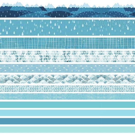 CooBigo Washi Tape Set, 12 Rolls 4 Size Decorative Masking Washi Tapes for Craft, Scrapbook, DIY, Planners, Gift Wrapping (Blue Track)