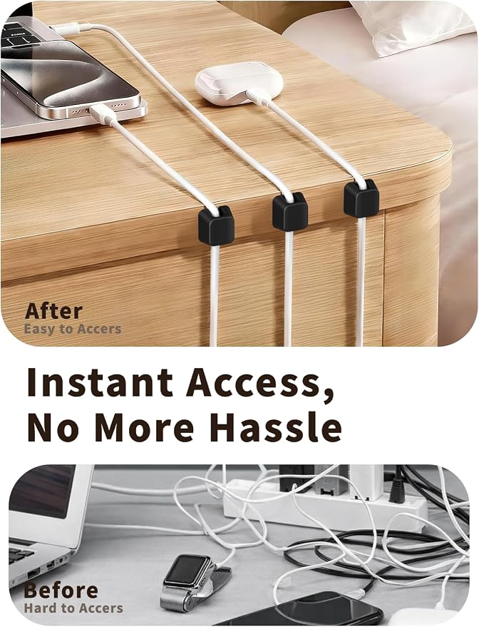 Viaky 8 PCS Magnetic Cord Holder,Magnetic Cable Clips, Charger Cord Holders for USB Type-C Earphone Wires, Multipurpose Cable Management Cord Organizer for Desk Nightstand Car Office(Black)