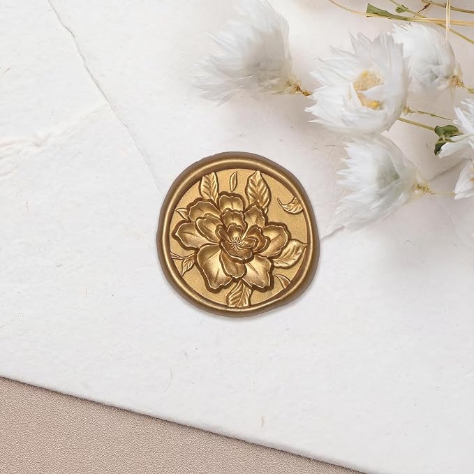 UNIQOOO Wax Seal Stickers - 3D Vintage Floral Wedding Invitation Envelope Botanical Seal Stickers, 50 Pcs Self- Adhesive Antique Gold Flower Stickers, Perfect for Invitation, Gift Wrapping, Party