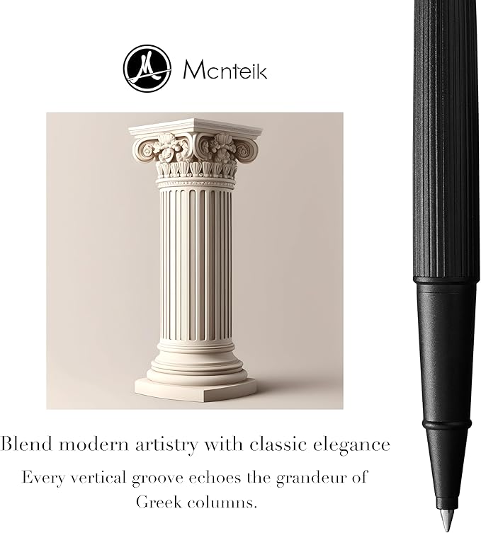 Matte Black Rollerball Pen, Distinctive Vertical Grooving Design, Luxury Pen with Schmidt Black Refill, Prefect Pen Gift Set for Men & Women, Business Signature, Refillable, Office, Nice Pens