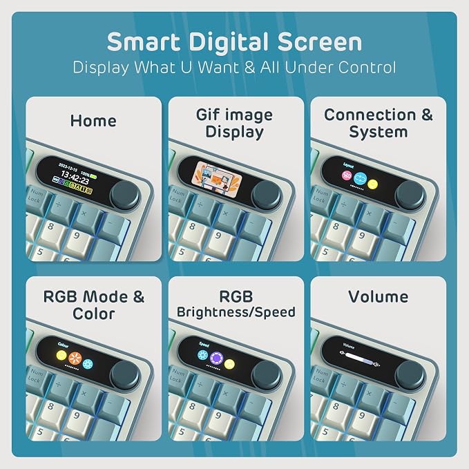 RK ROYAL KLUDGE S98 Mechanical Keyboard w/Smart Display & Knob, Top Mount 96% Wireless Mechanical Keyboard BT/2.4G/USB-C, Hot Swappable, Software Support, Creamy Sounding, 98 Keys