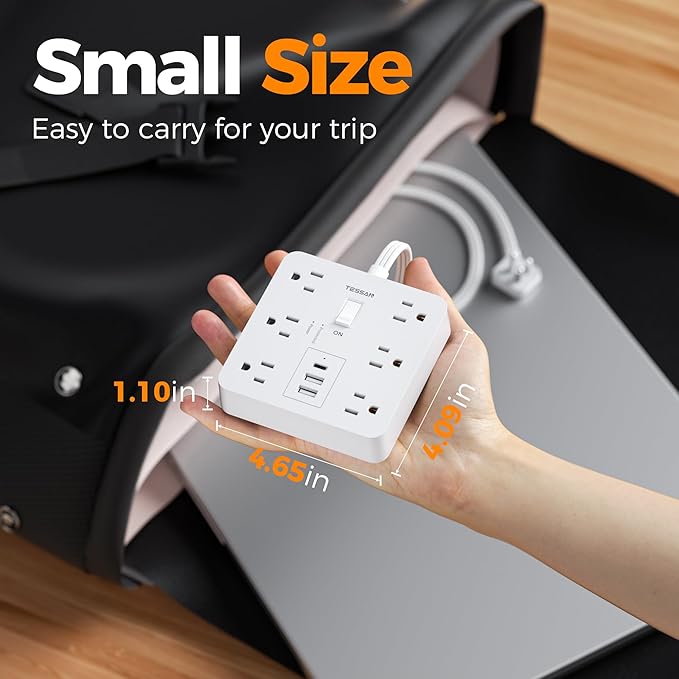 1700J Surge Protector Power Strip, TESSAN 10Ft Extension Cord with Multiple Outlets, Outlet Extender with 6 AC, 3 USB Ports(1 USB C), Charging Station for Home Office Dorm Room Essentials, White