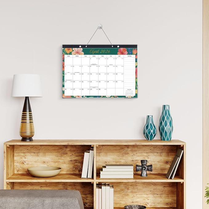 SUNEE Desk Calendar 2026-18 Month Calendar Apr. 2026 - Sep. 2027, 17" x 12" Calendar 2026 with Notes, for Planning, Organizing in Family, School or Office - Colorful Floral 2026 Calendar