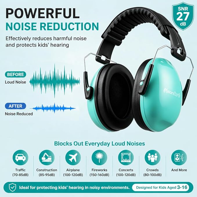 MelonArt Kids Ear Protection Ear Muffs Noise Cancelling Headphones for Kid Toddler Adult Autism Sensory, 27dB Noise Reduction Earmuffs Hearing Safety for Shooting Monster Truck Concert Fireworks