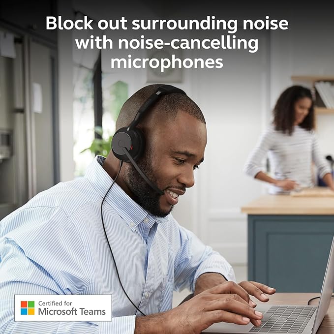 Jabra Evolve2 50 Wired Single-Ear Headset - Noise Cancelling Headphones, Bluetooth Headset for Work with Noise Cancelling Microphones, Goes with Online Meeting Platforms Like Microsoft Teams, Black