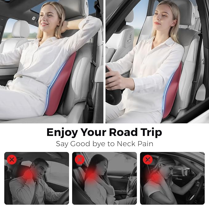 BEBAS Lumbar Support Pillow for Car, Memory Foam Back Cushion for Driving, Ergonomic Lumbar Pillow for Pain Relief, Comfort Lower Back Support for Office Chairs, Car Seat, Wheelchair -Red