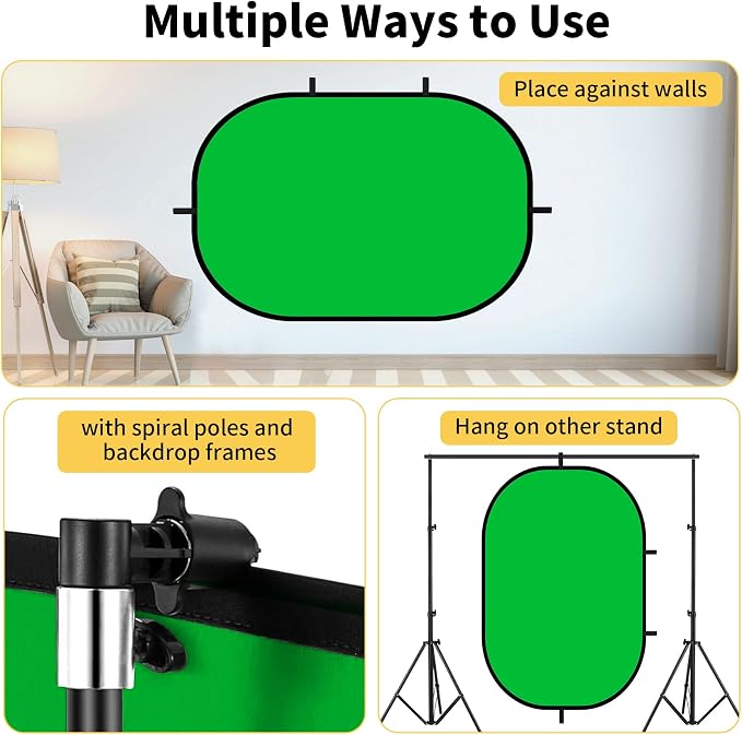 5x6.6ft Reversible Green Grey Backdrop for Photography, Pop-Up Collapsible Background 2-in-1 Muslin Self Tape Backdrop with Clip and Carry Case