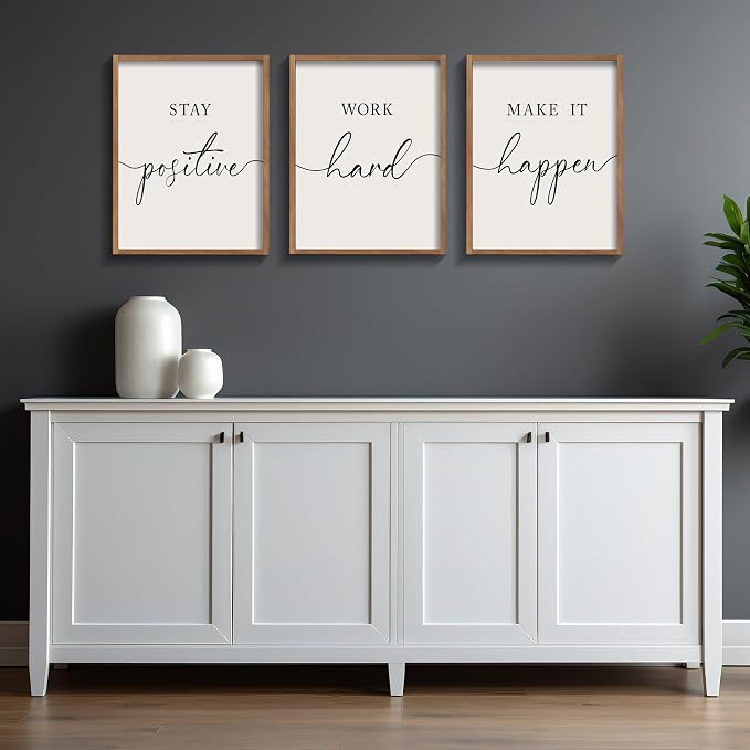 Heiple Motivational Wall Art 11"x14" Framed Wooden Inspirational Office Wall Decor for Men Picture Poster Positive Work Hard Quote Wall Decor for Home Office Bedroom (Brown, 11”x14”)