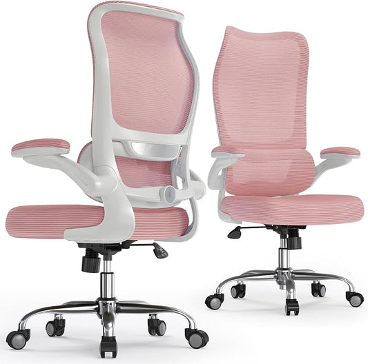 TRALT Ergonomic Office Chair- Desk Chair with Adjustable Lumbar Support | Big and Tall Back Ergonomic Desk Chair - Home Office Mesh Chairs and PU Leather Seat for Home Reading to Adults(Pink))