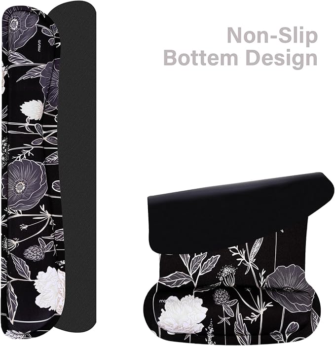MOSISO Keyboard Mouse Pad Set, Large Gaming Mouse Pad&Keyboard Wrist Rest&Mouse Wrist Rest&Coaster, Ergonomic Non-Slip Retro Flower Floral Mousepad with Raised Memory Foam for Home Office, Black
