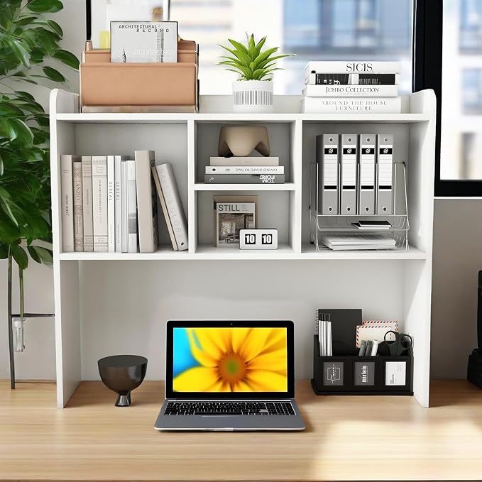 COBANA Desktop Bookshelf, Countertop Storage Hutch, Desk Organizer, White | Desktop Storage Shelf, 5 Shelves for Computer Desk, Adjustable, Detachable, Durable, Suitable for Office Home Dorm