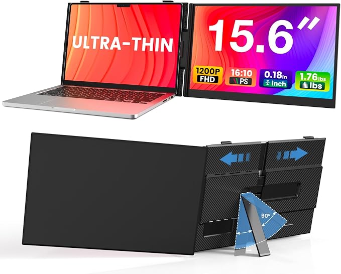 Laptop Screen Extender, Ultra-Thin 15.6" FHD 1200P 16:10 Portable Monitor for Laptop, Lightweight Dual Monitor Extender Plug & Play for 14.2"-17.3" Laptops, Compatible with Wins/Mac/Chrome/Linux