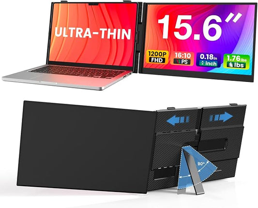 Laptop Screen Extender, Ultra-Thin 15.6" FHD 1200P 16:10 Portable Monitor for Laptop, Lightweight Dual Monitor Extender Plug & Play for 14.2"-17.3" Laptops, Compatible with Wins/Mac/Chrome/Linux