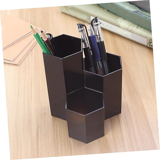 Desk Organizer Pencil Holder, Black Hexagon Pencil Holder Multifunctional Pen Holder Makeup Holder Organizer for Home Office School Classroom, 1 Pack
