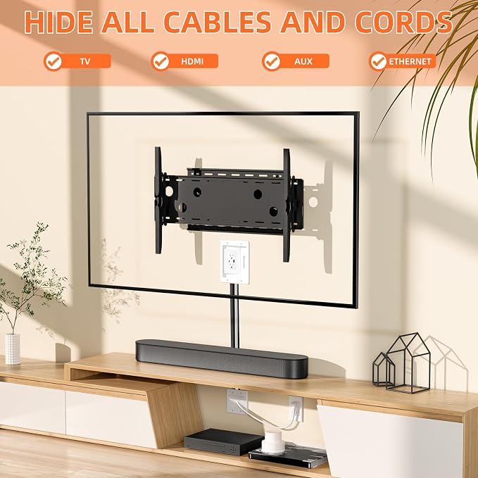 in Wall Cable Management Kit with Brush Wall Plate,AC Outlets & USB-A+USB-C Ports,9ft Cord,Hide Cords Recessed Wall Outlet for TV Cable Management,HDMI Cables and Home Theater Systems