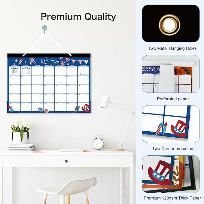 Desk Calendar 2026-2027 - 18 Month Desk Calendar july 2026-2027 Dec, 17" x 12", Large Monthly Desktop Calendar with Daily Blocks, Plastic Cover, Corner Protectors - (2 Stickers Included)
