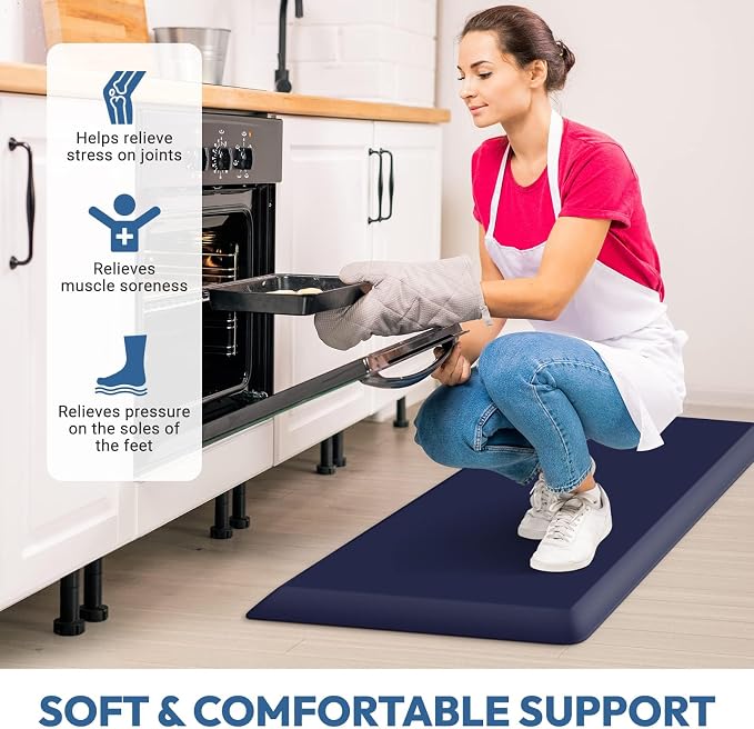 4/5 Inch Thick Kitchen Mat - Cushioned Anti Fatigue Mats for Kitchen Floor - Easy to Clean, Waterproof, Non-Slip Kitchen Rug for Sink, Office, Kitchen (17''x24'' Blue)