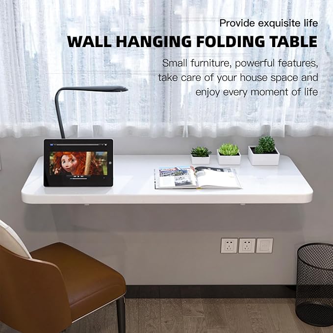 Folding Wall Table Wall Mounted Folding Table Wall Folding Table Drop Down Wall Mounted Table Suitable for Office Study Bedroom Kitchen Dining Room Laundry And Other Places White 47.2"D x 11.8"W