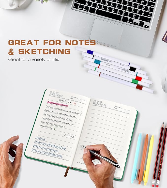 Biuwory Lined Pocket Journal Notebook for Women Men, 140 Pages A6 Leather Journals for Writing, Travel, Work, 3.7"×5.7" Mini Notebook, Hardcover Small Notebooks for Note Taking, Diary Notepad (Green)