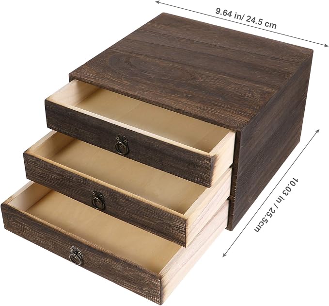 Cabilock Solid Wood Desktop Drawer Organizer Vintage Retro Desk Drawer Box with Pull Ring Counter Top for Office Supplies Home Desk Storage 10.03 X 9.64 X 6.49 Inches