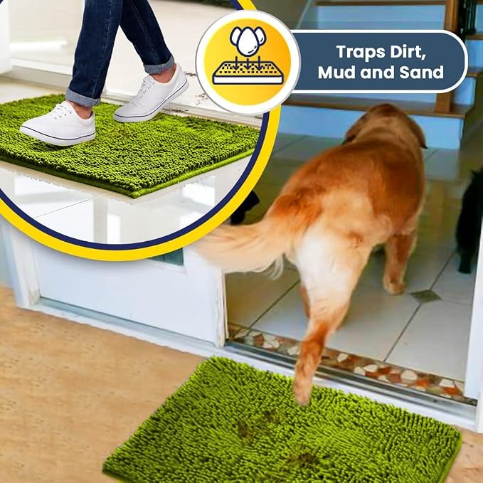 Muddy Mat® | Super Absorbent Door Mat Indoor, Microfiber Quick Dry Chenille Entryway Rug, Non-Slip Front Door Mat, Indoor Mats for Entryway, Machine Washable Pet Rug, Spring Green 19" x 30"