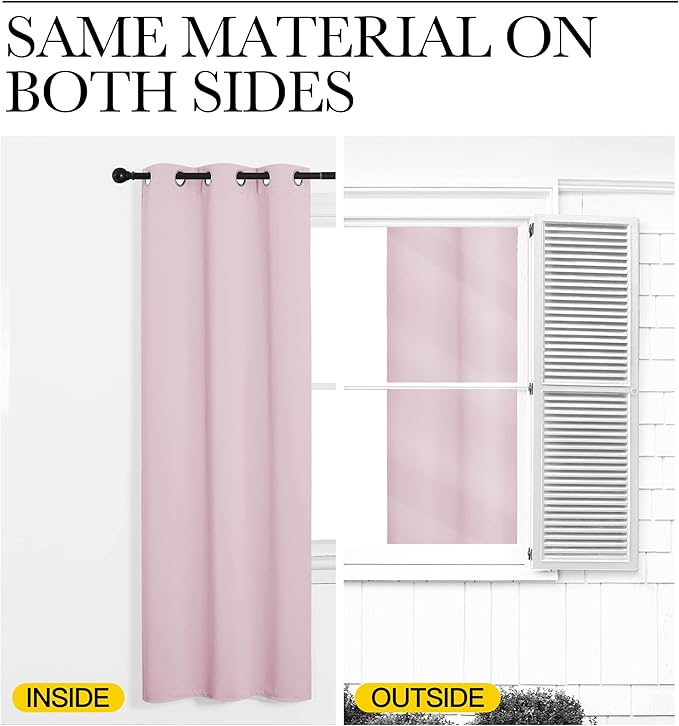 NICETOWN Gray Curtain Blackout Drape Panel, Single Panel, 34 x 84 inch, Baby Pink, 3 Pass Microfiber Noise Reducing Thermal Insulated Window Drapery with Grommet