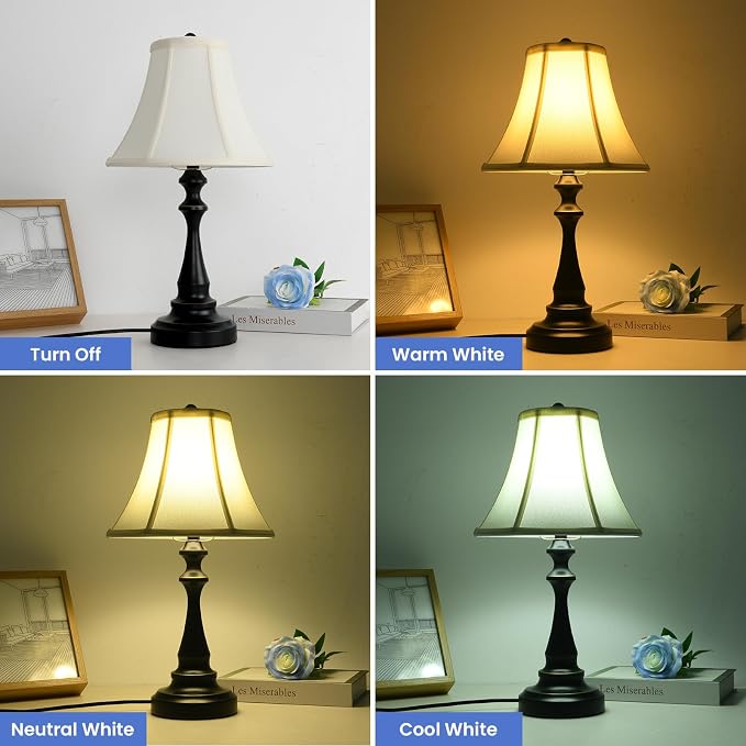 Traditional Table Lamp, Vintage Desk Lamp for Living Room with Fabric Shade, Farmhouse Bedside Lamp Black Finish for Bedroom Nightstand Office Hotel (Pack-01)