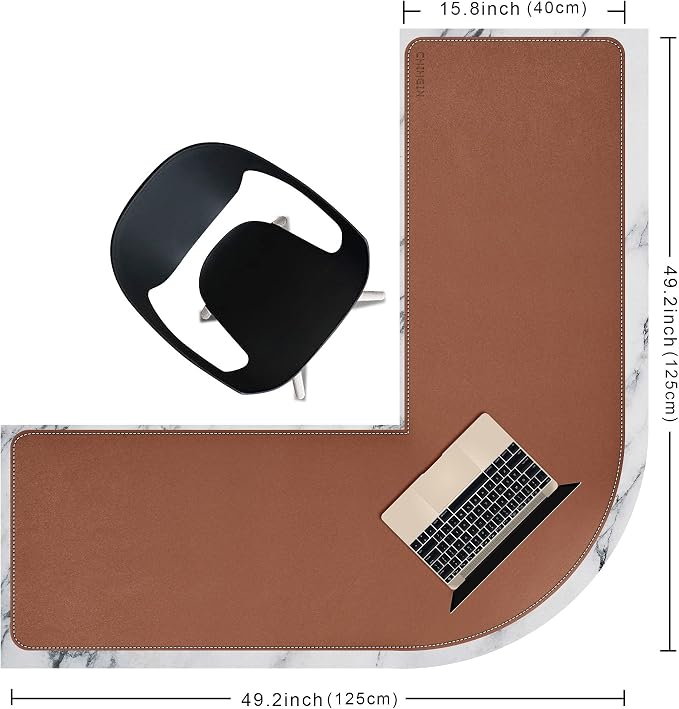 Chihein L-Shaped Desk Pad, Corner Desk Mat (49.2”+ 49.2”) x 15.7”, Computer Office Mouse pad Writing Table Pad for Home Office - Brown/Gray