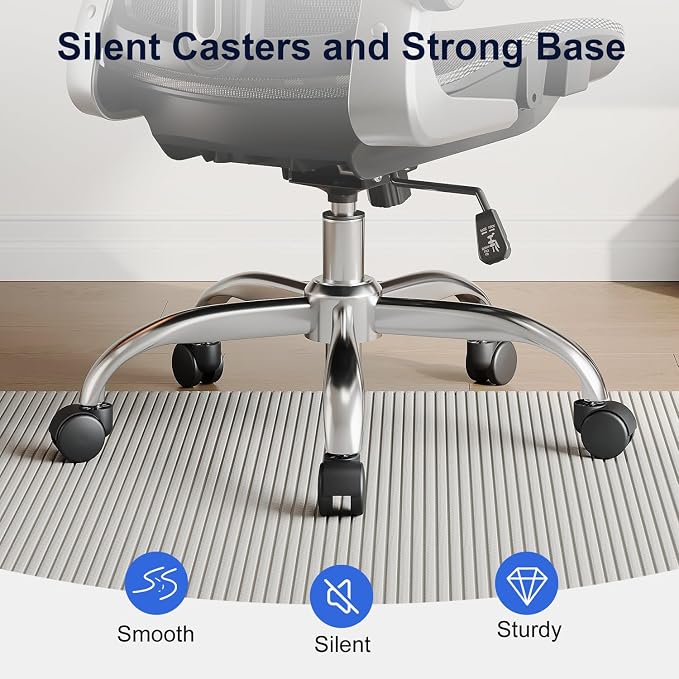 marrap Ergonomic Office Chair, Mesh Desk Chair with 3D Armrests, Adjustable Lumbar Support and Headrest, 90-120° Rocking Function, Black