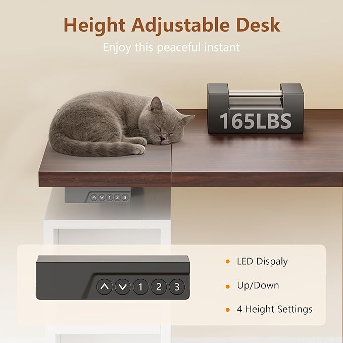 71" LED L Shaped Standing Desk with Hutch and Drawers, Farmhouse | Height Adjustable Corner Desk, Sit Stand Office Deskwith 4 AC Outlets & Type C, Executive Computer Desk with Cabinet, White