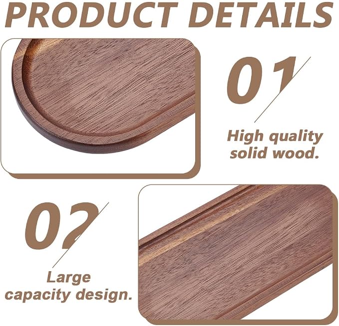 PLIGREAT Oval Wooden Pen Tray, Minimalist Brown Writing Instrument Rest Tea Coffee Table Tray for Office Desk Organizer Kitchen Tableware