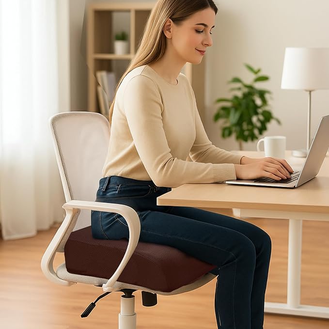6" Extra Thick Memory Foam Office Chair Cushion – 2-Layer Booster Seat for Back & Tailbone Pain Relief, 18 x 16 x 6in Non-Slip Cushion with Carry Handle for Wheelchair, Car, and Airplane